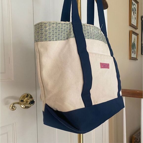 Vineyard Vines Navy Blue Green Canvas Tote Bag - Picture 4 of 8
